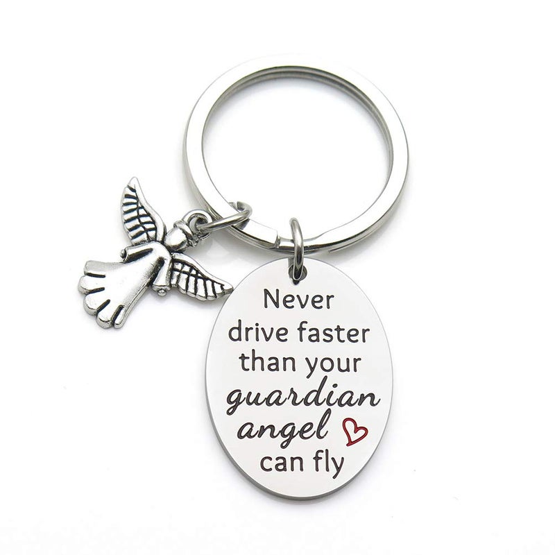 IDLAN Sweet 16 Gift Guardian Angel Keychain New Driver Keychain Never Drive Faster Than Your Guardian Angel Can Fly Daughter Niece Gift - Image 1